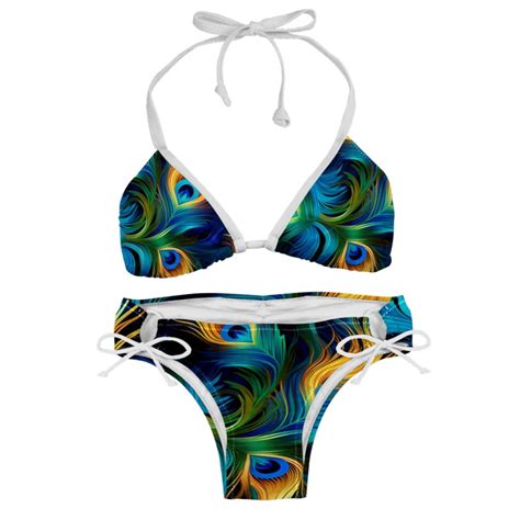 Peacock Feathers Stylish Bikini Set With Detachable Sponge Adjustable