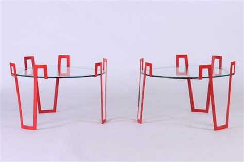 Pair Of Red Iron And Glass End Tables Circa 1990 For Sale At 1stdibs