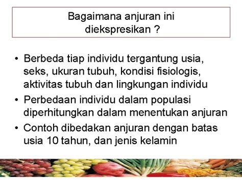 Konsep Angka Kecukupan Gizi Akg Recommended Daily Allowance