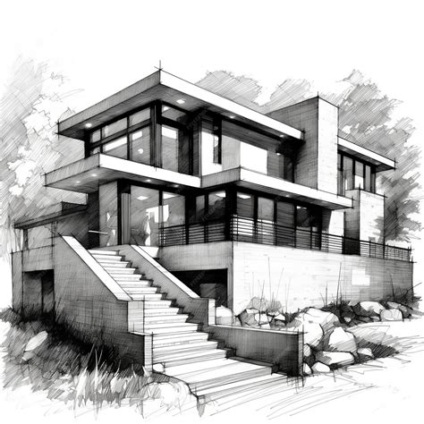 Premium AI Image | Modern house sketch illustration