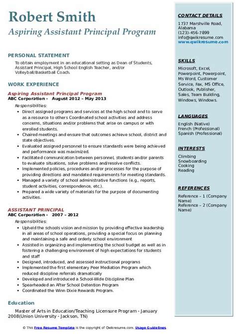 Assistant Principal Resume Samples Qwikresume