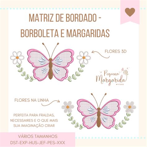 Matrizes De Bordado Borboleta E Margaridas Jardim Shop Bazar E Cia