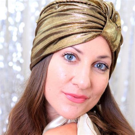 Turban Hat In Gold Metallic Womens Fashion Head Wrap Etsy