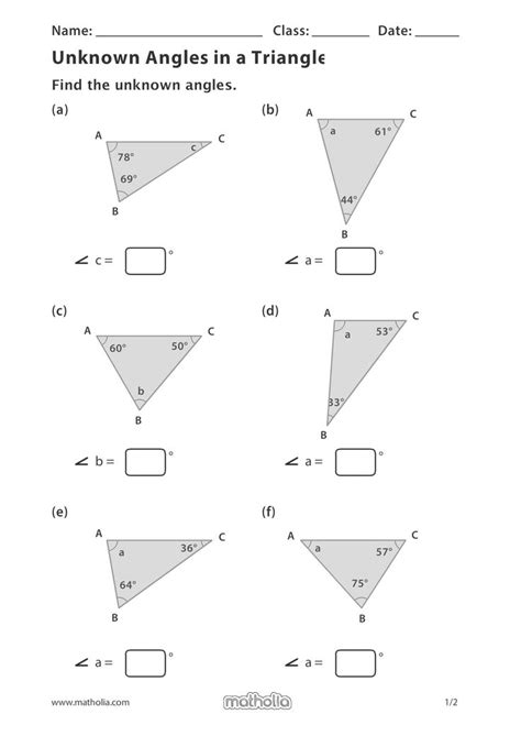 Finding The Unknown Angle In Triangles Worksheet Angleworksheets