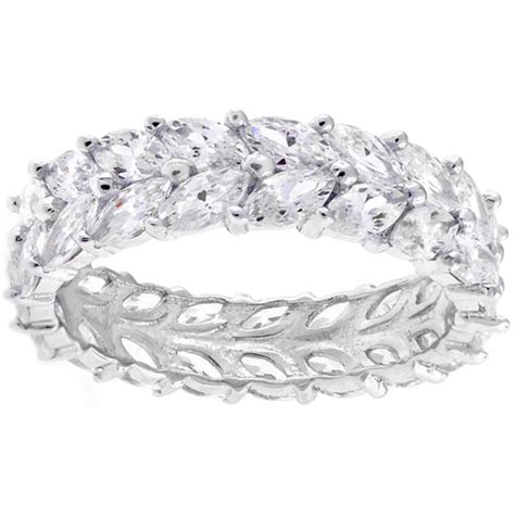 Sterling Silver Double Row Marquise Cubic Zirconia Eternity Ring Free