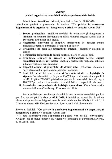 Cu Privire La Aprobarea Regulamentul De Organizare I Func Ionare A