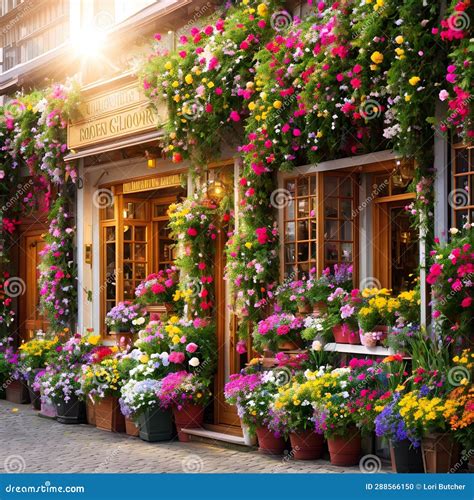 Exterior Entrance To a Flower Shop with Different Plants and Flowers- Generative AI Stock ...