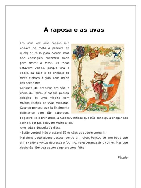 Fabula A Raposa E As Uvas Texto