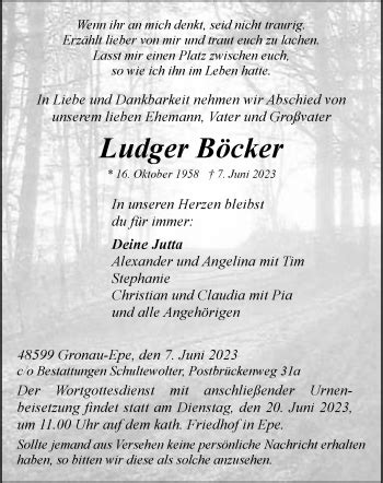 Traueranzeigen Von Ludger B Cker Trauer Ms