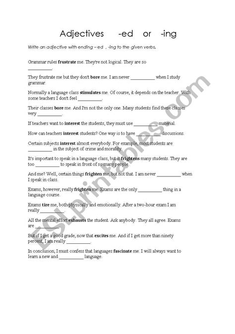 Adjective Ed Or Ing ESL Worksheet By Abbbba