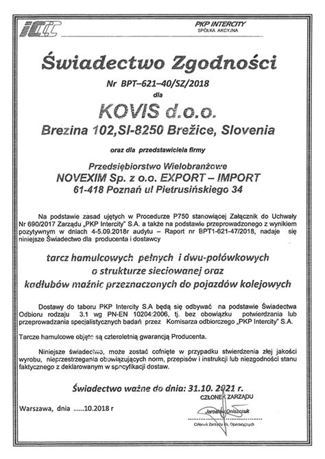 Certificates and permits | Kovis d.o.o.