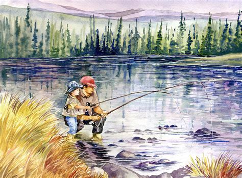 Fly Fishing With Dad Painting by Beth Kantor