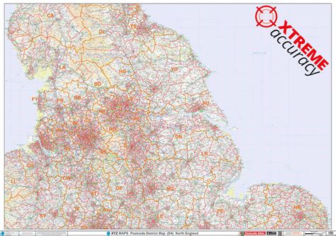 Northern England Postcode District Map D4 Northern England Wall