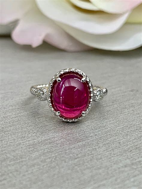 Cabochon Vintage Style Ring Oval Ruby Ring Unique Engagement Ring