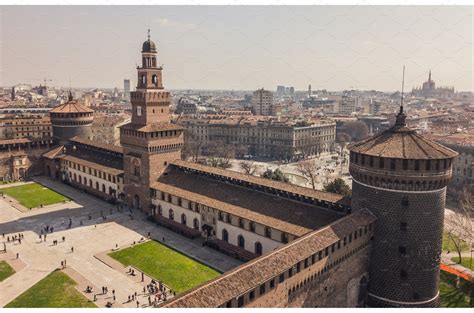 Aerial view of Sforzesco Castle | Background Graphics ~ Creative Market