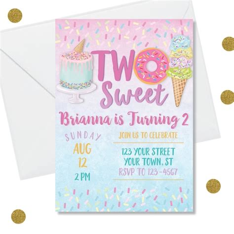 Two Sweet Editable Printable Birthday Party Invitation Etsy