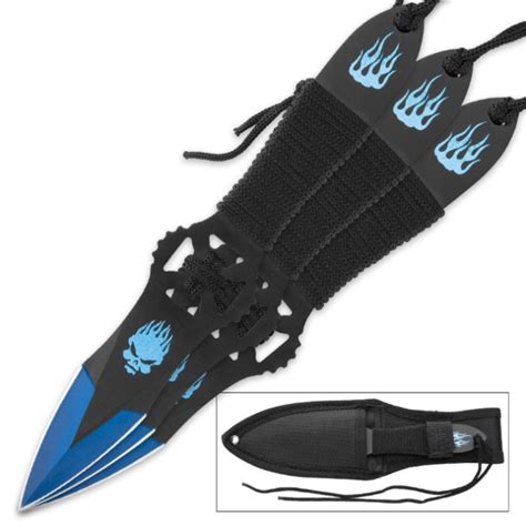 Flaming Blue Skull Throwing Knives Set Knives And Swords At