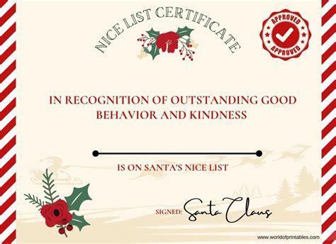 Christmas Nice List Certificate From Santa Free Printable To Personalize