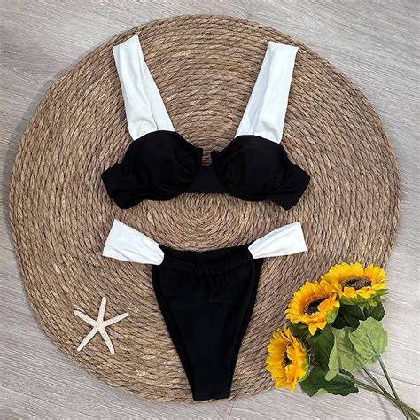 Womens Two Tone Bikini Set With High Waist Bottom On Luulla