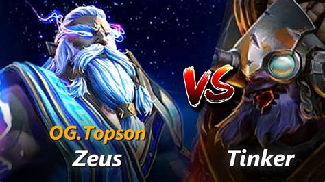 How To Zeus Mid Vs Tinker Feat Topson First Minutes Youtube