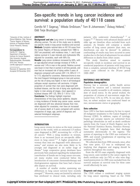 PDF Sex Specific Trends In Lung Cancer Incidence And Survival A Population Study Of Cases