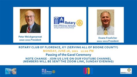 Passing Of The Gavel Ceremony Duane Froelicher To Be Sworn In As 2021 2022 Rotary Club Of