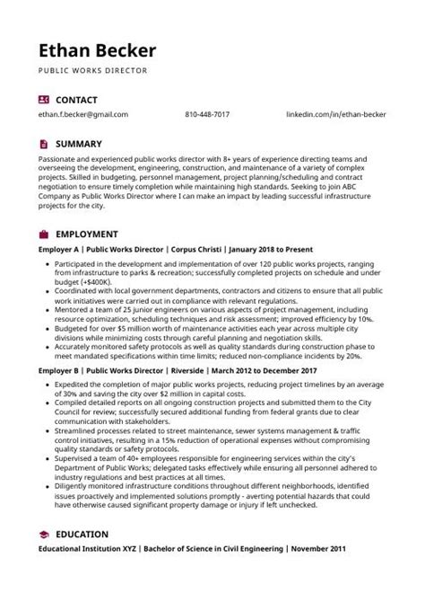 Public Works Director Resume Cv Example And Writing Guide