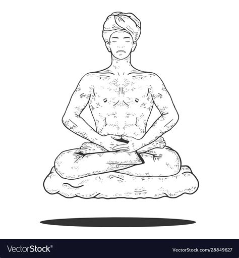 Yogi meditating floating on cloud sketch Vector Image