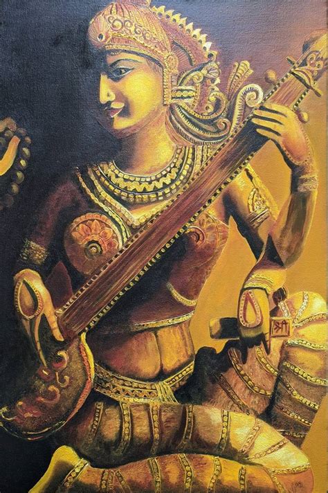 Goddess Saraswati Veena Dharini Painting By Tejaswi Poojari Saatchi Art