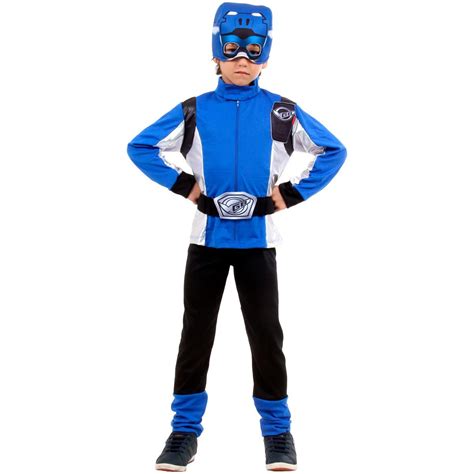 Fantasia Power Rangers Infantil Azul Longo