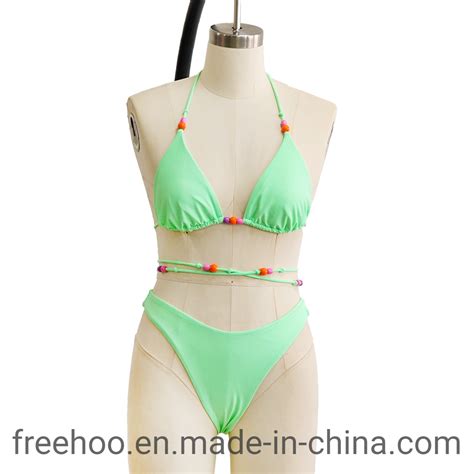 Green Two Piece Sexy Triangle Bikini With Extra Long Ties Adjustable Sexy Wear And Swimwear Price