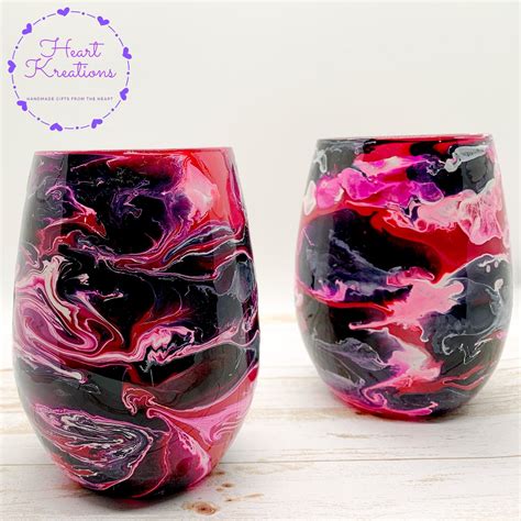 Black Pink Stemless Wine Glass Alcohol Ink Wine Glass Wine Etsy