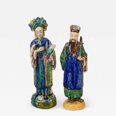 Shiwan Pottery Pair Chinese Shiwan Ware Pottery Figures Polychrome