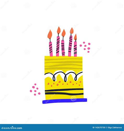 Illustrazione Disegnata A Mano Di Vettore Della Torta Di Compleanno