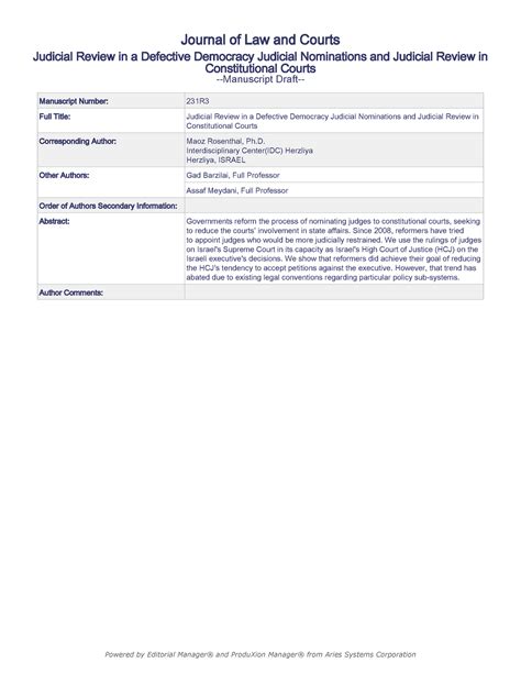 Judicial Review In A Defective Democracy D Center IDC Herzliya