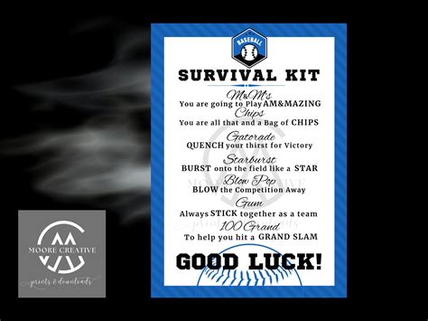 Baseball Survival Kit Baseball Gifts Printable Team Kids School Sports