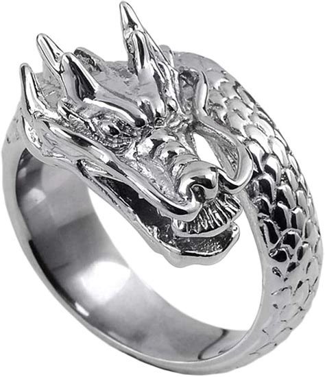 Jovivi Stainless Steel Gothic Punk Cool Winding Dragon Mens Biker Ring