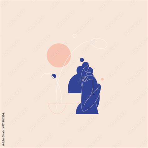 Contemporary Woman Silhouette Vector Illustration Nude Female Body Mid Century Colored