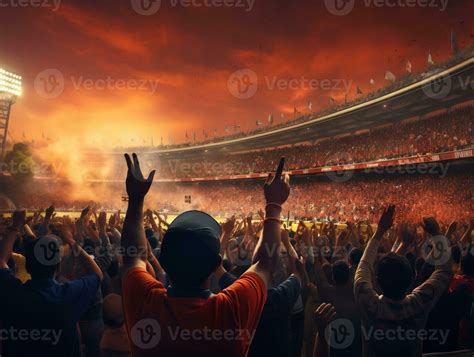 Digital painting of Support back view of cricket, cricket fans cheering their team generative ai ...