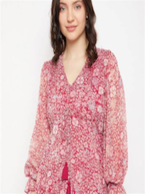 Buy Antheaa Floral Printed Puff Sleeve Peplum Top Tops For Women