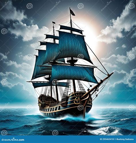 Ancient Pirate Ship On Transparent Background Stock Illustration