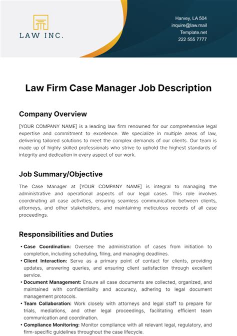 Free Law Firm Case Manager Job Description Template Edit Online And Download