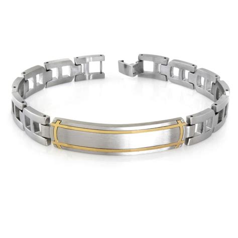 Stainless Steel Gold Tone Steel Mens Id Bracelet Lumigem