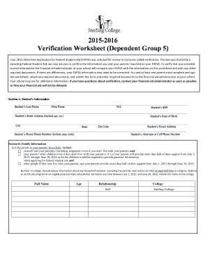 Fillable Online Verification Worksheet Dependent Group Fax Email