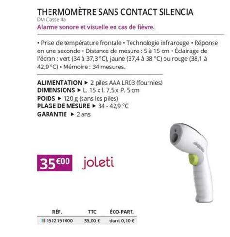 Promo Thermomètre Sans Contact Silencia Joleti chez Distri Club Médical