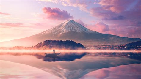 Mount Fuji Wallpaper 4K, Volcano, Japan, River, Reflection