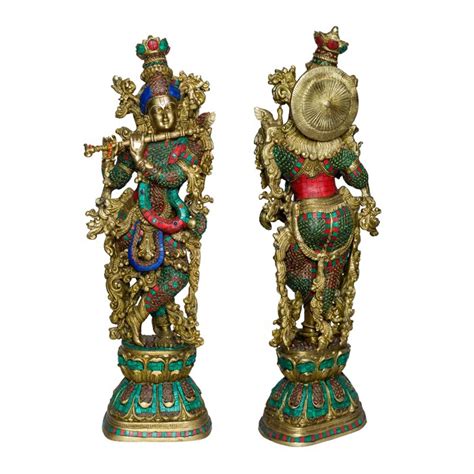 Большая статуэтка Кришны из латуни ручной работы, 76х22х14 см, 16,9 кг ...