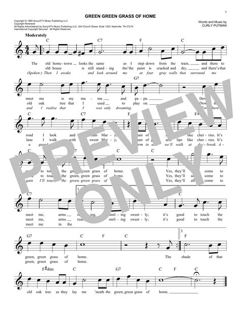 Green Green Grass Of Home By Tom Jones Sheet Music For Easy Lead Sheet