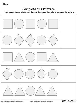 Patterns Using Shapes Worksheets Preschool Theteachingaunt A