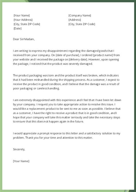 Free Word Template Complain About Receiving Damaged Goods Letter Template